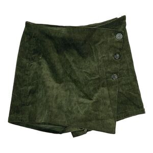 Love Tree Skort Womens Small‎ Olive Green Corduroy Asymmetrical Hem Side Buttons